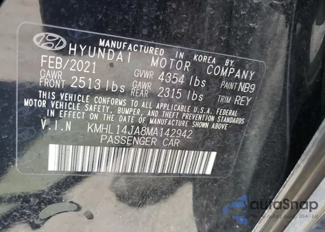 2021 Hyundai Sonata Sel from USA, damaged, VIN KMHL14JA8MA142942